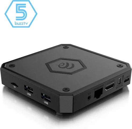 Vista 5 de BuzzTV Caja de TV E5 Android 11, 2 GB de RAM, 32 GB de almacenamiento, salida 4K UHD, conectividad HDMI y soporte Wi-Fi