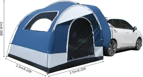 Vista 2 de Tienda de campaña montada en automóvil, tienda de campaña para vehículos de 8.2 x 8.2 x 6.56 pies con alfombrilla y bolsa de almacenamiento, tela