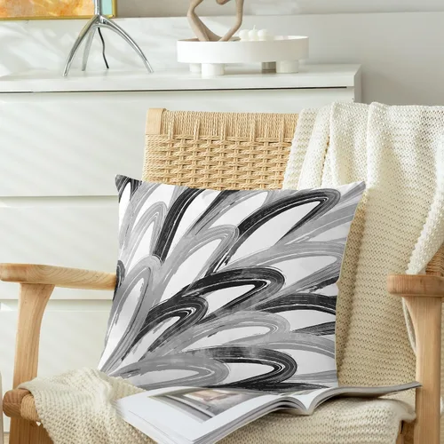 Vista 4 de CaliTime Juego de 2 fundas de almohada decorativas de vellón de dos tonos con plumas abstractas para sofá, cama, decoración de casa rural, 16 x 16