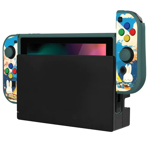 Vista 6 de playvital ZealProtect Soft Protective Case for Nintendo Switch, Flexible Cover Protector for Switch with Screen Protector & Thumb Grip Caps & ABXY