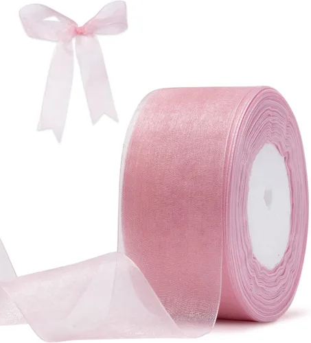 Vista 18 de Cinta de organza roja para envolver regalos, cinta transparente brillante de 2 pulgadas para ramos, bodas, festivales, 50 yardas cada rollo