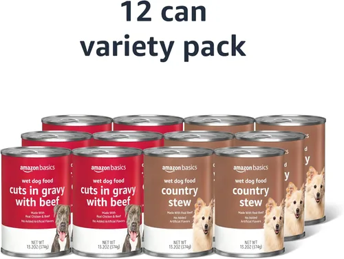 Vista 2 de Amazon Basics Paquete variado de alimentos húmedos para perros, sabor a estofado campestre y cortes en salsa con carne de res, hecho