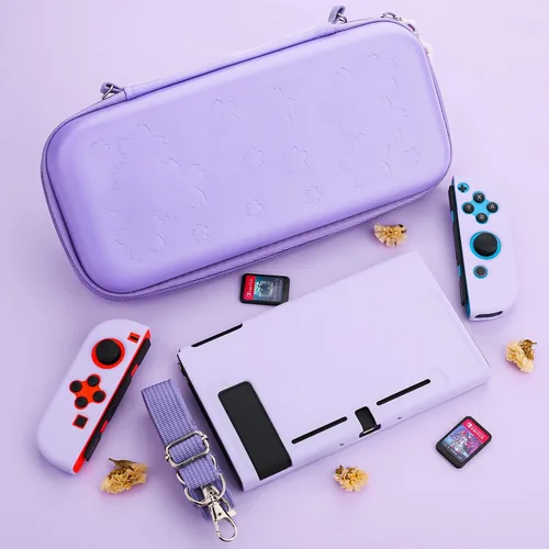 Vista 7 de RHOTALL Case for Nintendo Switch, Potable Carrying Case for Switch with Soft Cover, Screen Protector, 4 Thumb Caps, Wrist band and Shoulder strap
