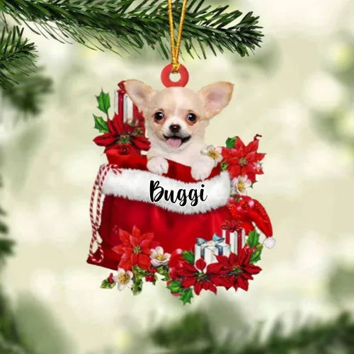 Vista 183 de Perro Akita Inu personalizado en bolsa de regalo, adorno de Navidad, nombre personalizado, regalo para amantes de los perros, familia, Navidad