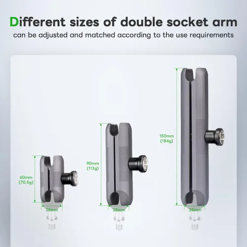 Vista 7 de FANAUE Brazo de doble enchufe de aleación de aluminio, adaptadores de bola antirrobo de 1 pulgada compatibles con soportes RAM, cabeza de bola
