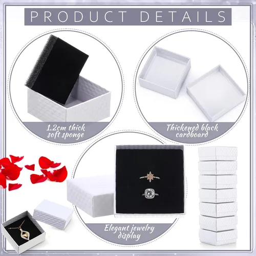 Vista 4 de Sasylvia 24 cajas de regalo de joyería con tapa de 3 x 3 x 1.4 pulgadas, pequeñas cajas de regalo de cartón, cajas de joyería de San Valentín, caja