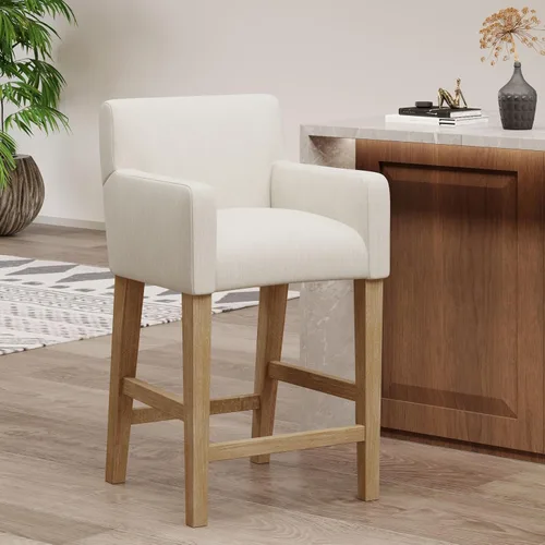 Vista 3 de Harper & Bright Designs Taburetes de bar beige, taburetes de bar de 26 pulgadas de altura de mostrador con respaldo para isla de cocina, sillas