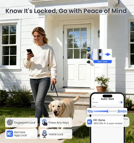 Vista 7 de Veise VE012W-K - Cerradura inteligente de huellas dactilares WiFi integrada con 2 perillas, no necesita concentrador, control remoto por aplicación