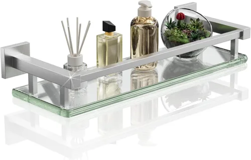Vista 12 de Estantes de vidrio Alise para pared de baño, estante de baño de vidrio templado montado en la pared, estantes flotantes modernos que ahorran espacio