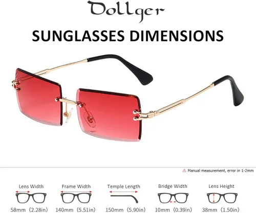 Vista 2 de Lentes rectangulares de sol Dollger, sin marco, cuadrados, ultraligeros, UV 400, a la moda, unisex.