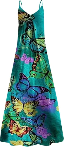 Vista 3 de Ceboyel Women Floral Spaghetti Strap Sundress Casual Summer Long Maxi Dress Vneck Sexy Boho Dresses Trendy Beach Clothes 2024