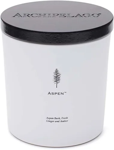 Vista 3 de Archipelago Botanicals Aspen Luxe - Vela Aspen Bark, aroma a ámbar y almizcle, elegante vela en tarro de vidrio blanco, cera de coco, mechas dobles