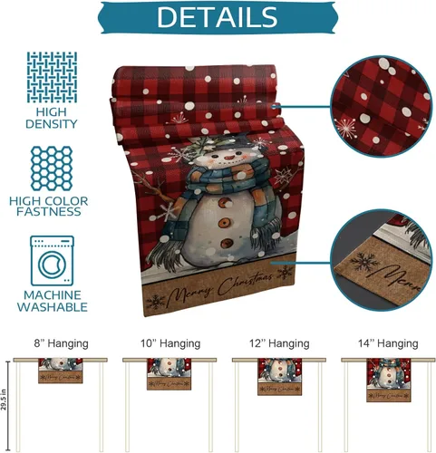 Vista 7 de Christmas, Cotton Linen Long Table Runner 13 x 108 inch Non-slip Rectangular Kitchen Coffee Dining Table Decor for Wedding Party Holiday Dinner