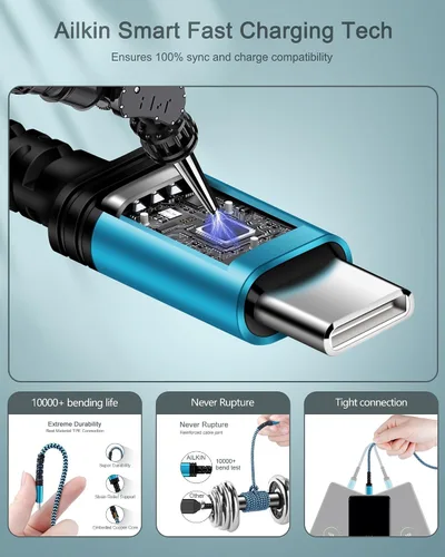 Vista 2 de Paquete de 3 cables de carga USB C de 3/6/10 pies de carga rápida para iPhone 17e/17/16e/16 15 Pro/15 Pro Max/15 Plus, Android Samsung Galaxy S25