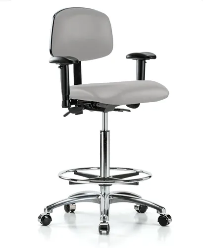 Vista 40 de PERCH - Silla giratoria con ruedas para alfombra o linóleo, cromado, Textil, Tela negra