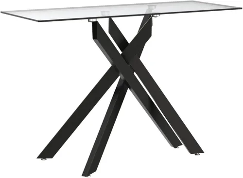 Vista 5 de Edwin's Choice Mesa consola de vidrio negro estrecha con parte superior de vidrio templado gris y patas tubulares de metal negro con borde dorado