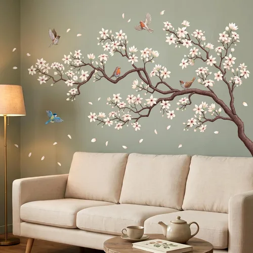 Vista 10 de DECOWALL Calcomanías de pared grandes de ramas de sauce de hoja verde