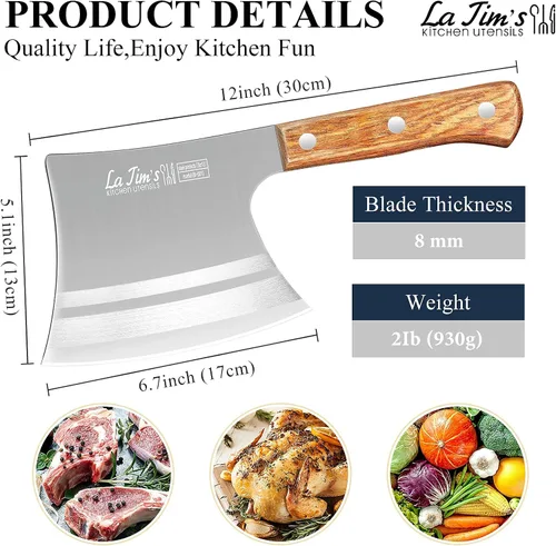 Vista 2 de LA TIM'S Cuchillo de carnicero para carne de 2 libras, cuchillo resistente con acero de alto carbono forjado a mano, cuchillo de carnicero