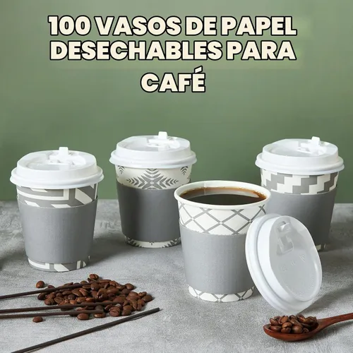 Vista 6 de LITOPAK - Paquete de 100 tazas de café de papel de 10 onzas con tapa, manga, agitadores