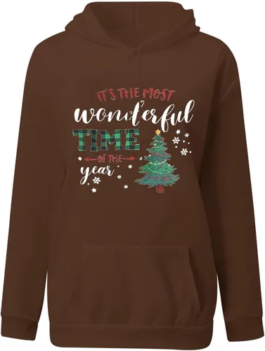 Vista 4 de Sudadera para mujer, ropa de Navidad, de manga larga, cuello redondo, ligera, a la moda, con capucha recortada