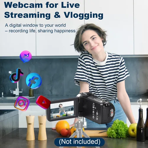 Vista 7 de Videocámara 4K HD 80MP Cámara de vídeo 18X Zoom digital 3.0 IPS Pantalla Vlogging Cámara para YouTube IR Visión Nocturna Grabadora de Video