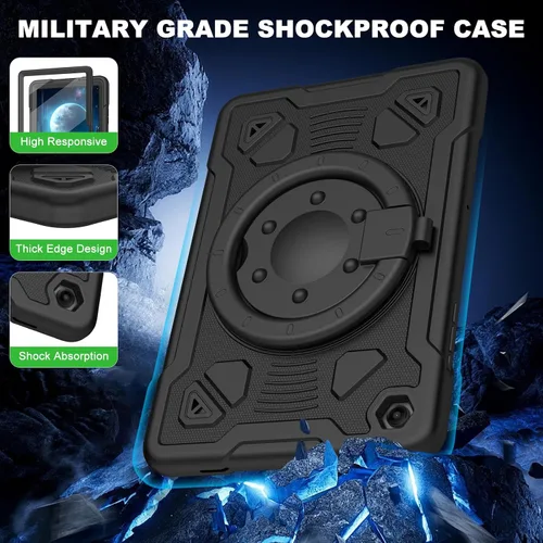 Vista 4 de Funda para Samsung Galaxy Tab A9+/ A9 Plus de 11 pulgadas 2023 con protector de pantalla con soporte giratorio de 360°, correa para el hombro, funda