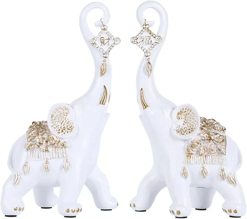 Vista 10 de Estatuas de elefante rojo para decoración del hogar, un par de estatuas de elefante de la suerte rojas y esculturas decorativas para la sala