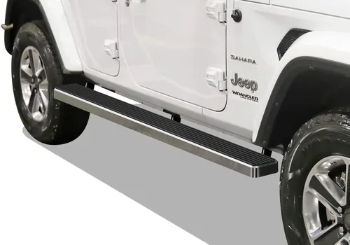 Vista 17 de APS iBoard - Estribos para Jeep Wrangler JL, tamaño mediano, 4 pulgadas, Aluminio negro