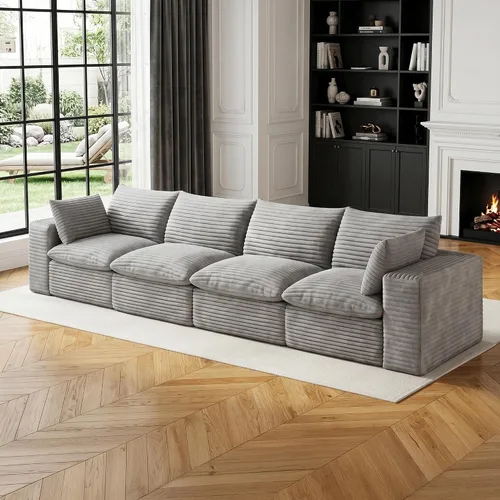 Vista 16 de 118" Cloud Couch Oversized Modular Sectional Sofa, Boneless L-Shaped 6 Seater Deep Seat Couch with Ottoman, Soft Corduroy Upholstery, DIY Negro