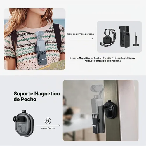 Vista 4 de NEEWER Basics Kit de Accesorios 16 en 1 Compatible con DJI OSMO Pocket 3, Mini Trípode, Varilla Selfie, Correa de Pecho, Montura Magnética