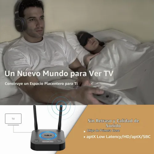 Vista 5 de 1Mii B06TX Transmisor Bluetooth 5.2 para TV a Auriculares/Altavoces Inalámbricos, Adaptador Bluetooth para TV con Control de Volumen, Entradas