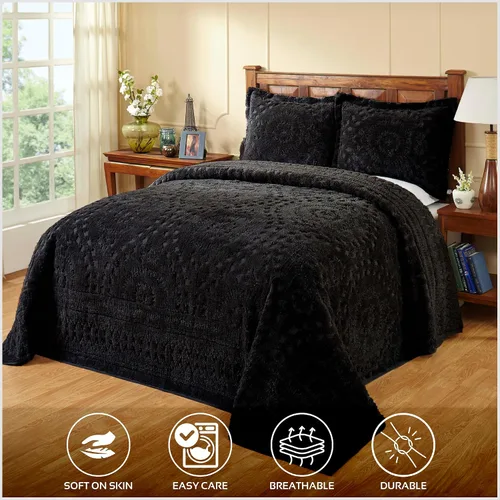 Vista 2 de Better Trends 1 colcha de chenilla tamaño matrimonial/doble, ropa de cama de chenilla 100% algodón, patrón de medallón ligero, decoración