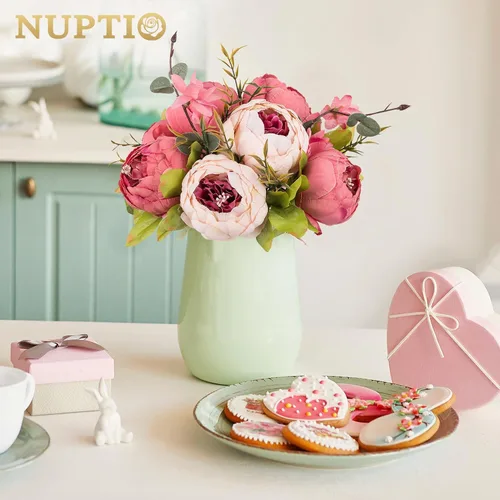 Vista 3 de NUPTIO Bolas de flores flores para centros de mesa: 2 piezas de 9.4 pulgadas de diámetro rosa oscuro peonía artificial arreglo de bolas de flores