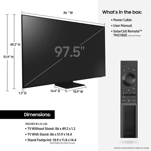 Vista 6 de SAMSUNG Class Neo QLED 4K UHD serie QN90A de 98 pulgadas Mini LED Quantum HDR 64x, sonido de seguimiento de objetos+, ángulo de visión ultra, Smart