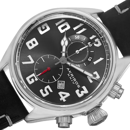 Vista 2 de Akribos XXIV - Reloj de pulsera para hombre, diseño de cronógrafo con números inspirados en la ventana de fecha y la plantilla de piel de becerro