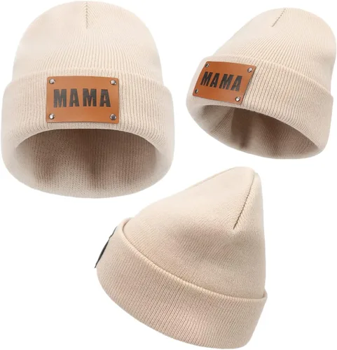Vista 3 de DANMY Gorro para padres e hijos,Madre y bebé hijahijo gorro de punto cálido de invierno,Gorro suave para niños