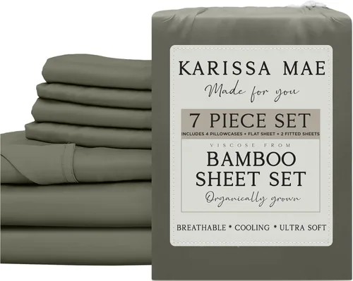 Vista 104 de KARISSA MAE Juego de sábanas de viscosa de bambú de lujo, 100% certificado FSC, refrescante, lujosamente suave, bolsillos profundos de 18 pulgadas