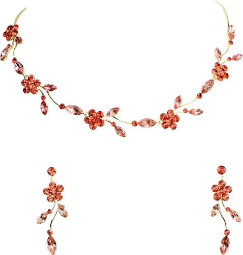 Vista 49 de Faship - Juego de collar y aretes con cristales de imitación florales AB