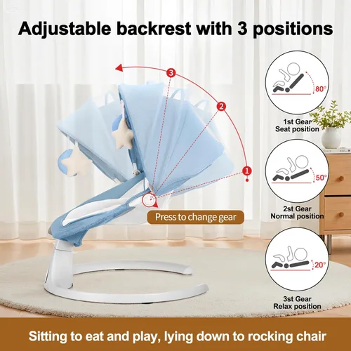Vista 4 de Cuna con columpio para bebé 3 en 1 multifuncional, portátil con control remoto, cinturón de seguridad de 5 puntos, 5 balanceos automáticos