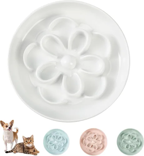Vista 19 de PTOBER Cuenco elevado para gatos de alimentación lenta – Plato de melamina para gatos con soporte de bambú antideslizante – Tazón de alimentación