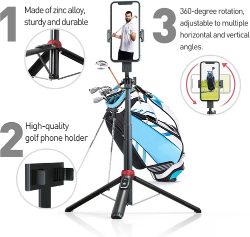 Vista 6 de Trípode de teléfono de 62 pulgadas y palo para selfie para entrenamiento de golf, soporte de trípode extensible para teléfono celular con control