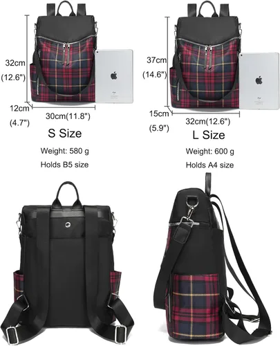 Vista 4 de zhongningyifeng Mochila para mujer, impermeable, ligera, a la moda, casual, de viaje, bolsa de hombro para mujer (negro, grande)
