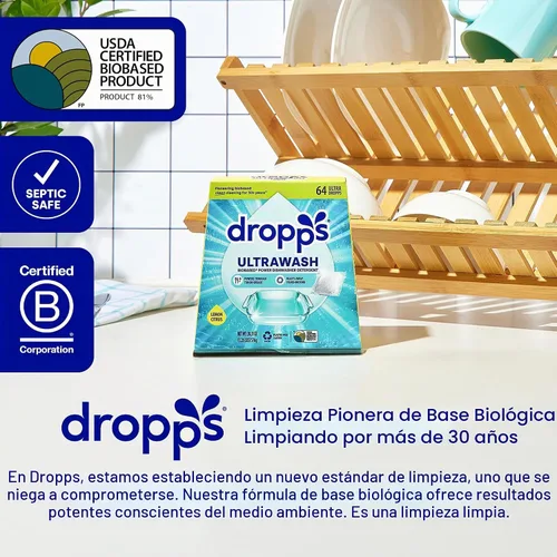 Vista 6 de Dropps UltraWash Cápsulas de detergente para lavavajillas, limón cítrico (32 unidades) – Comprimidos de detergente para lavavajillas de limpieza