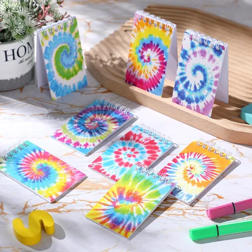Vista 4 de 24 cuadernos de teñido anudado con teñido anudado, recuerdos de fiesta, cuadernos en espiral, cuadernos pastel, cuadernos de bolsillo para niños