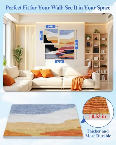 Vista 2 de Paquete de 4 paneles acústicos artísticos autoadhesivos para pared, 16 x 16 x 0.5 pulgadas, paneles acústicos decorativos para pared, paneles