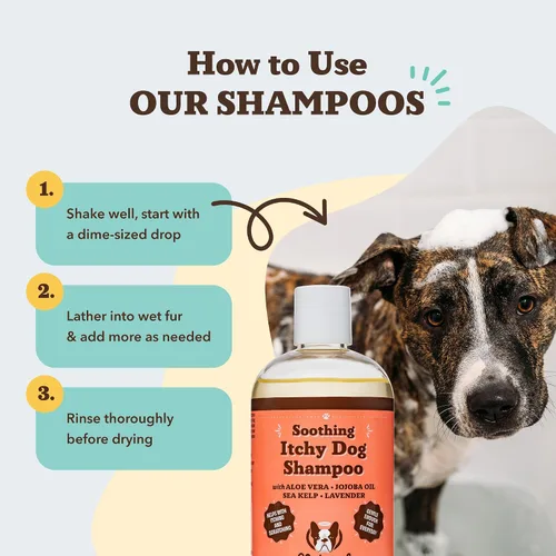 Vista 5 de Natural Dog Company Itchy - Champú para perros – Champú hipoalergénico para perros para aliviar la picazón en la piel, aloe vera, jojoba, algas