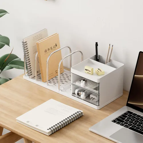 Vista 2 de Organizador de escritorio con sujetalibros, caja de almacenamiento