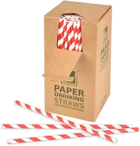 Vista 8 de Pajitas de papel a rayas verdes (250 unidades) de 7.75 pulgadas de largo, 0.236 in de diámetro, ecológicas, biodegradables, popotes desechables