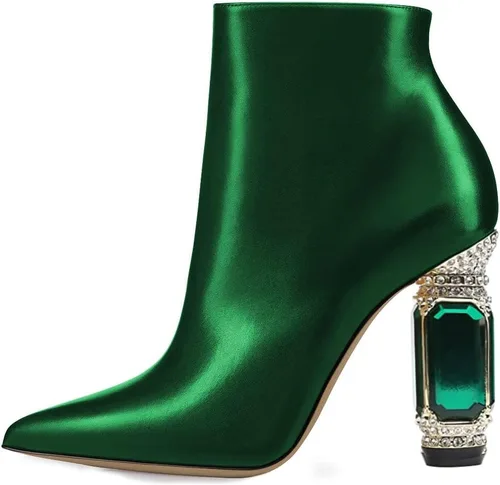 Vista 130 de FSJ Botas de tacón alto con punta puntiaguda para mujer, con tacón alto, con cremallera lateral brillante, estilo casual, para uso diario, zapatos