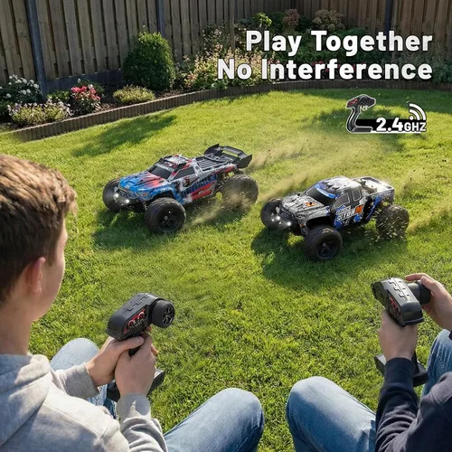 Vista 5 de Autos RC 1:18 4x4 Camión monstruo de alta velocidad para niños y adultos, vehículo de control remoto todoterreno de 22.4 mi/h, camión RC impermeable